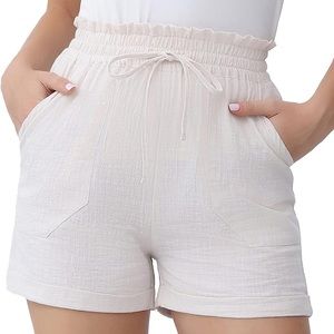 Women's Summer Shorts Ruffle Elastic Hight Waist Casual Shorts with 2 Pockets